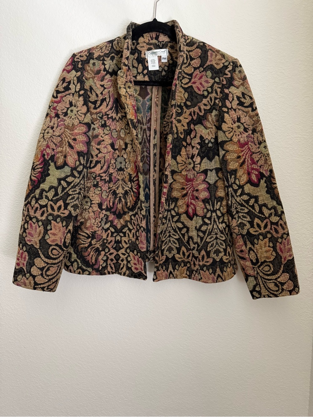 Coldwater Creek | Black Floral Tapestry Size M Jacket with Gold & Pink Accents